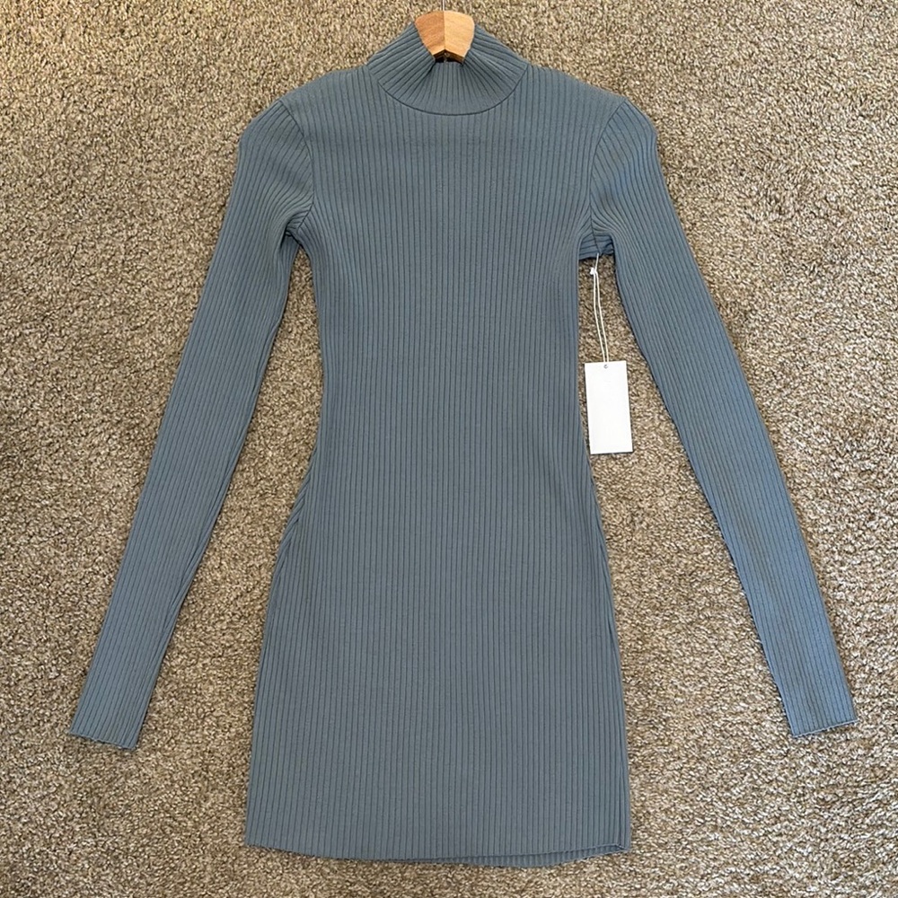 Cotton Citizen Gray Ribbed Long Sleeve Bodycon Dress